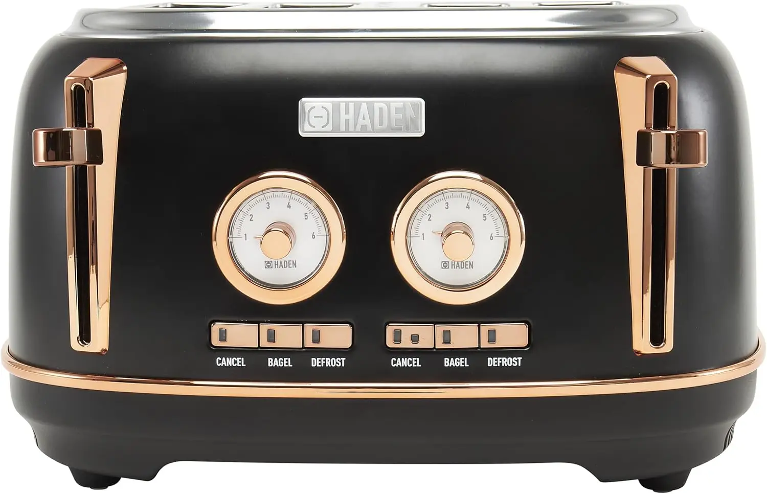 

Dorset 4 Slice Wide Slot Stainless Steel Toaster with Adjustable Browning Control & Non-Slip Feet, Black & Copper