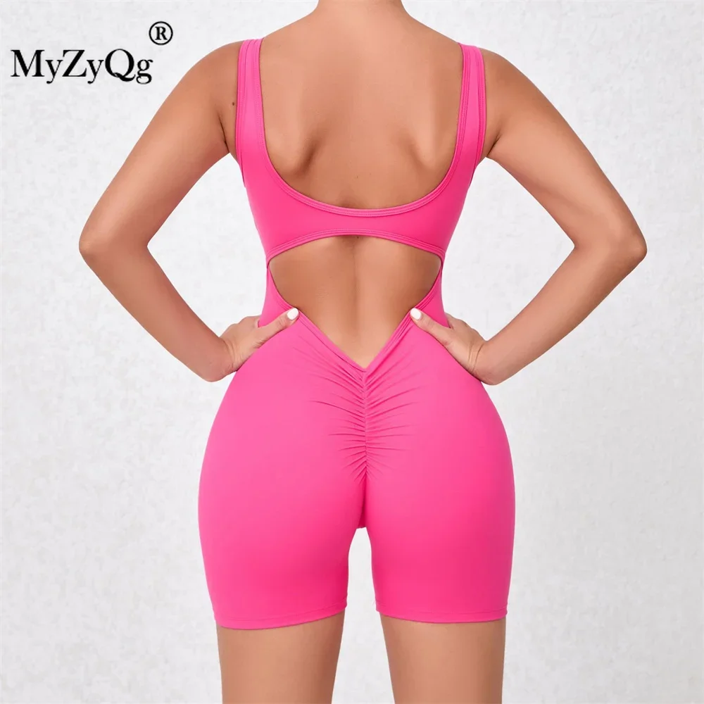 

MyZyQg Women Sleeveless Back Hollow Peach Hip Lift Jumpsuit Tight Breathable Sports Playsuit Quick Dry Yoga Bodycon Workout