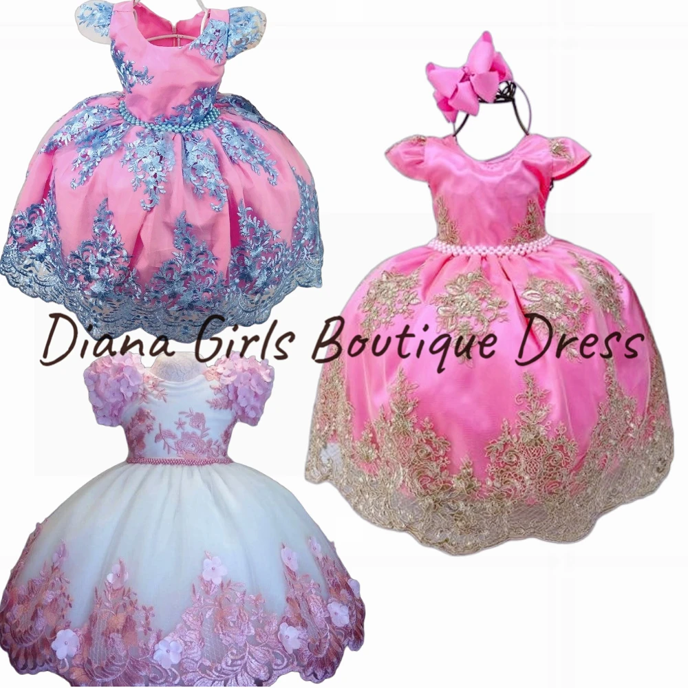 

Luxury Flower Girl Dress Princess Evening Dresses Lace Applique For Wedding Ball Pageant Kids Birthday Party Communion Gowns