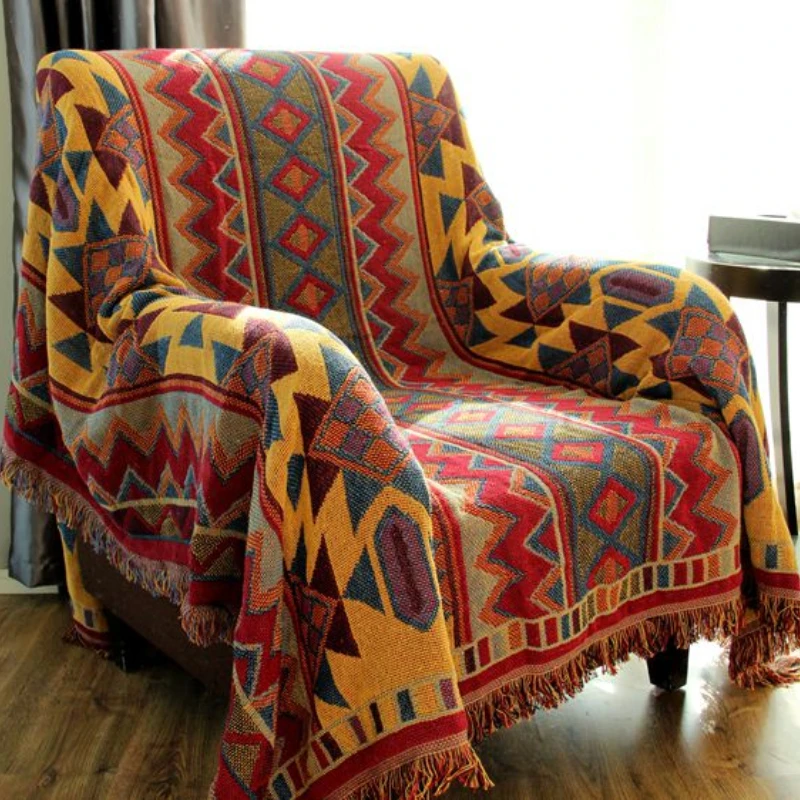

Sofa Cover Blanket Cotton Geometric Pattern Wingback Chair Backrest Towel Non-Slip Bed Blanket Heat Preservation Anti-Wrinkle
