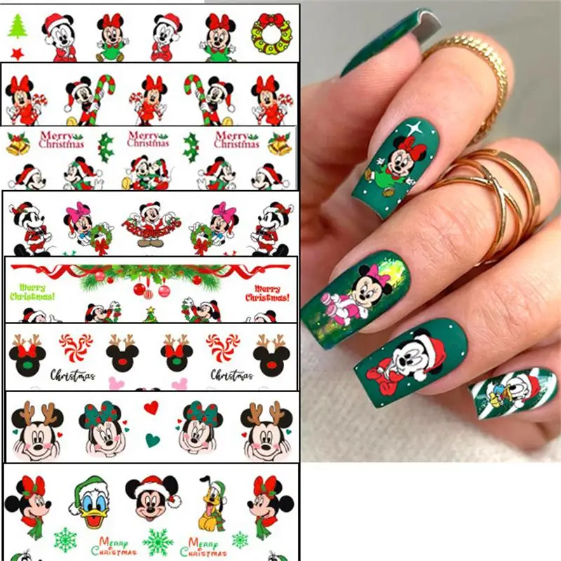 สติกเกอร์ติดเล็บลายดิสนีย์คริสต์มาส 1 ชิ้น สติกเกอร์ติดเล็บลิขสิทธิ์แท้จากดิสนีย์ ลายมิกกี้เมาส์/หมวกซานต้า สำหรับตกแต่งเล็บในวันหยุด งานปาร์ตี้ ของขวัญ *