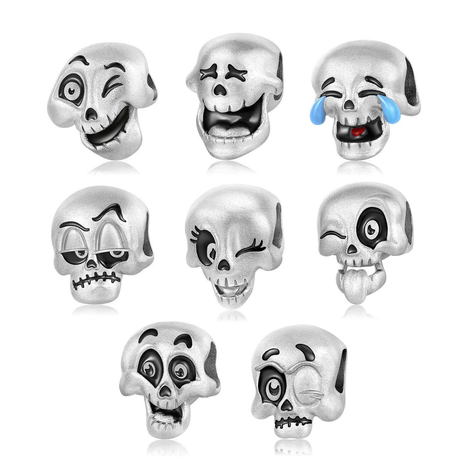 stillhouse 925 Sterling Silver Cartoon Skull Face Sorriso e Cry Emoticon Charms per le donne Fai da te Fare braccialetto Bracciale Halloween Bea