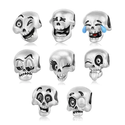 stillhouse 925 Sterling Silver Cartoon Skull Face Sorriso e Cry Emoticon Charms per le donne Fai da te Fare braccialetto Bracciale Halloween Bea