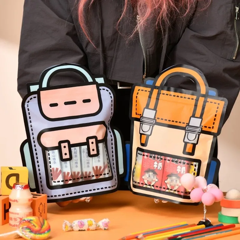 10-50 Bolsas de Aperitivos Autosellables con Dibujos Animados, Bolsas de Galletas y Dulces con Forma de Mochila Escolar, Bolsas de Regalo para el Día del Niño, Cumpleaños Infantiles