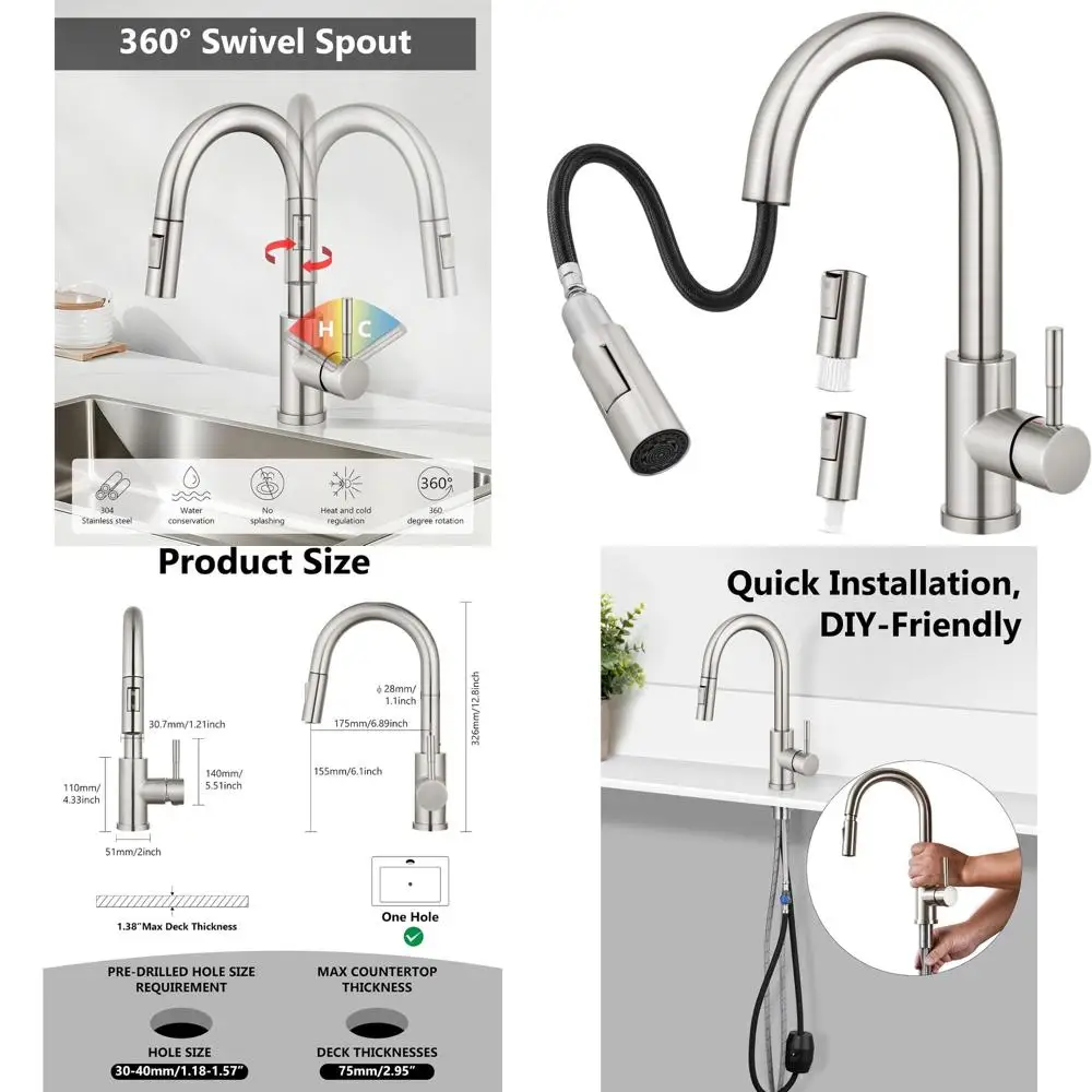 

Single Handle Pull-Out Spray Kitchen Faucet in Brushed Nickel for Utility Sinks