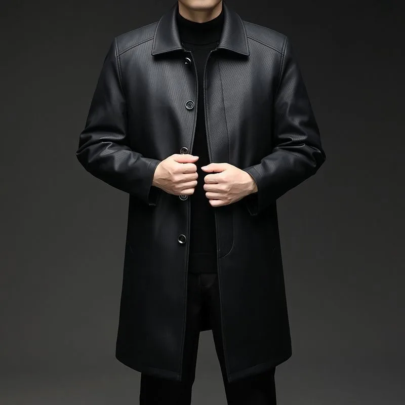 

New Leather Jacket with Fleece Men Thickened Long Windbreaker Autumn and Winter Warm Mink Fleece Inner Liner Real Cowhide Jacket