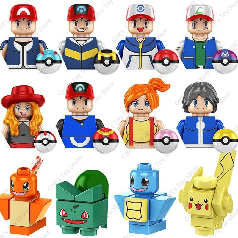 Hot Anime Pokémon Mini Action Figures Pikachu Ash Ketchum Cartoon Dolls Classic Building Blocks Assembly Model Toys Kids Gift