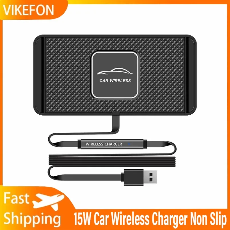 15W Car Wireless Charger Silicone Non Slip Pad For iPhone 17-12 Samsung 15W Wireless Phone Chargers Fast Charging Station