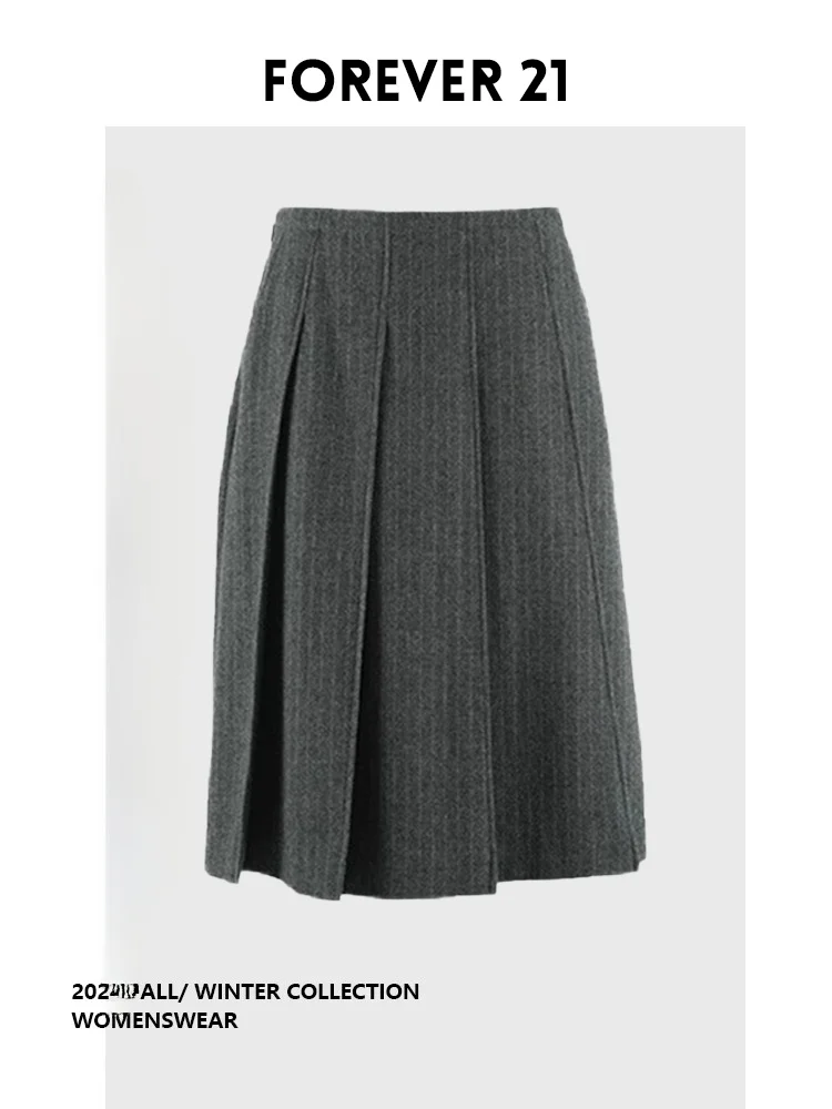 Nova Coleção Outono Forever 21: Saia Plissada Elegante de Cintura Alta Cinza com Manga Longa em Outro Material 100%