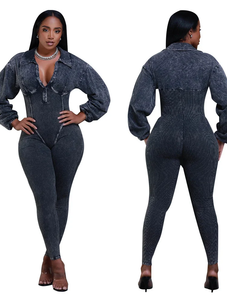 

Женский цельный костюм с высокой талией и молнией, длинными рукавами, больших размеров, осенний, модный, из высококачественной полиэстеровой ткани