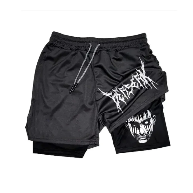 Anime Gym Shorts Men 2 IN 1 Performance Sports Short Pants 3D Printed Quick Dry Fitness Sweatpants Summer Jogging Running Shorts