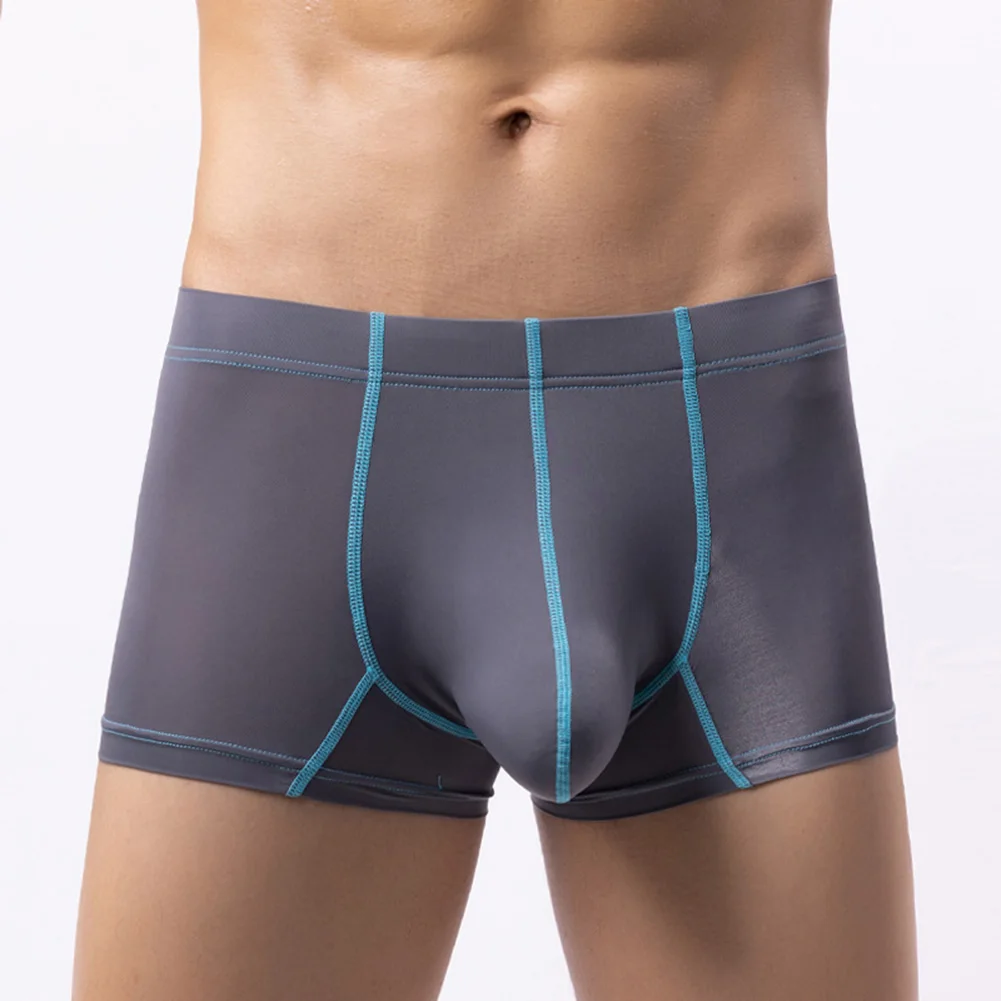 Sexy Men Ice Silk Big Pouch U Convex Underwear Solid  Hip Lift Briefs Smooth Thin Shorts Panties Elasticity Underpants