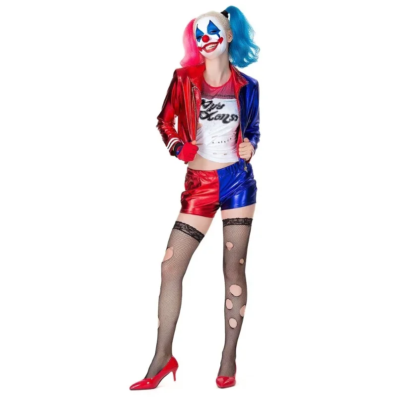 Halloween Costume Clown Cosplay Costume Adult Women Sexy Suit Irregular T-shirt Short Halloween Harleen Quinzel Suicide Cosplay view 5