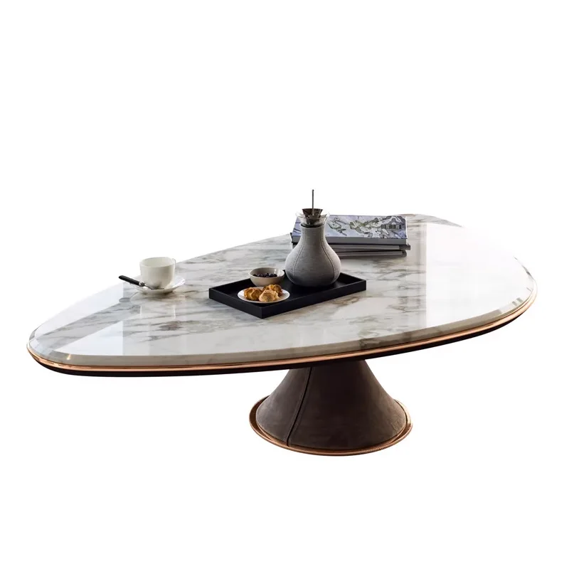 

Coffee table Italian imported brand high-grade metal marble jadeite green oval furniture