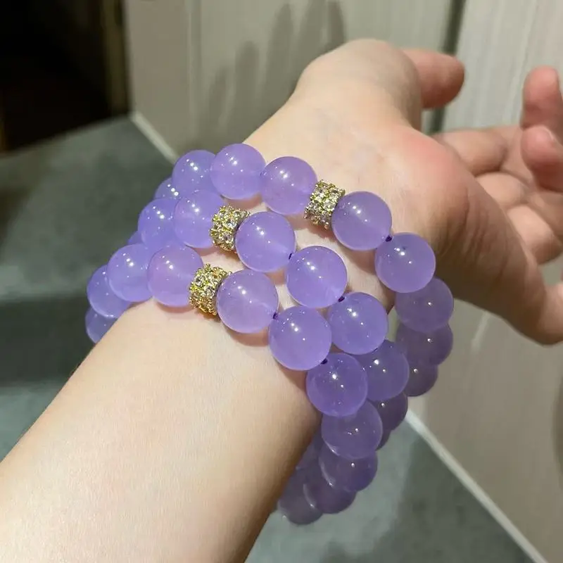 12mm Violet Emerald Color Icey and Moisturized Quartzite Bracelet
