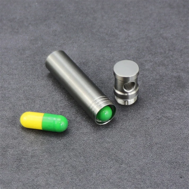 Titanium Alloy Waterproof Pill Case Portable Moisture-proof Sealed Bottle Camping Medicine Case with Necklace Keychain Travel