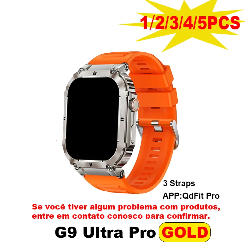 G9 Ultra Pro Gold Smart Watch 49mm BT Call NFC Wireless Charging 3 Straps Alarm Messages Reminder Sports Men Smart Watch Gold