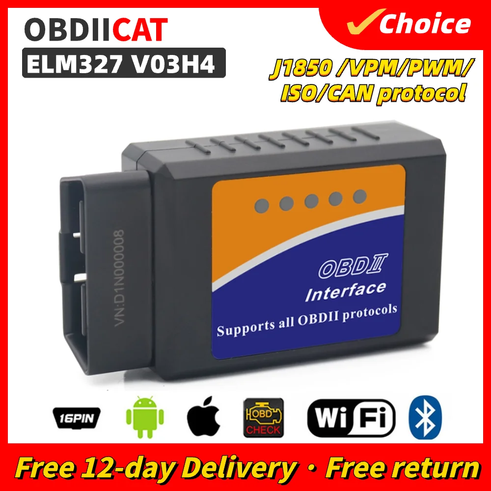 V03H4 ELM327 Bluetooth V2.1ELM 327 Bluetooth Detector OBD Dual Mode Diagnostic Tool Super ELM327 For Android IOS 9 Protocols