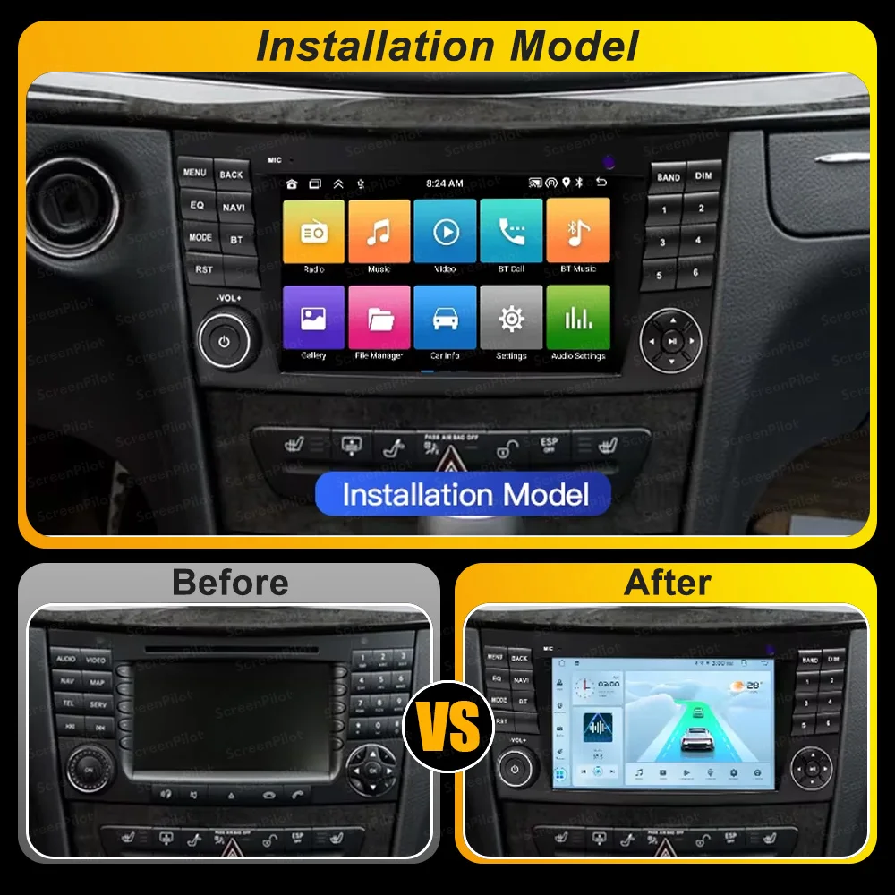 راديو أندرويد 15 لمرسيدس بنز W211 2002 - 2008 مشغل سيارة لاسلكي GPS مشغل فيديو واي فاي الوسائط المتعددة RDS Carplay Auto Touch