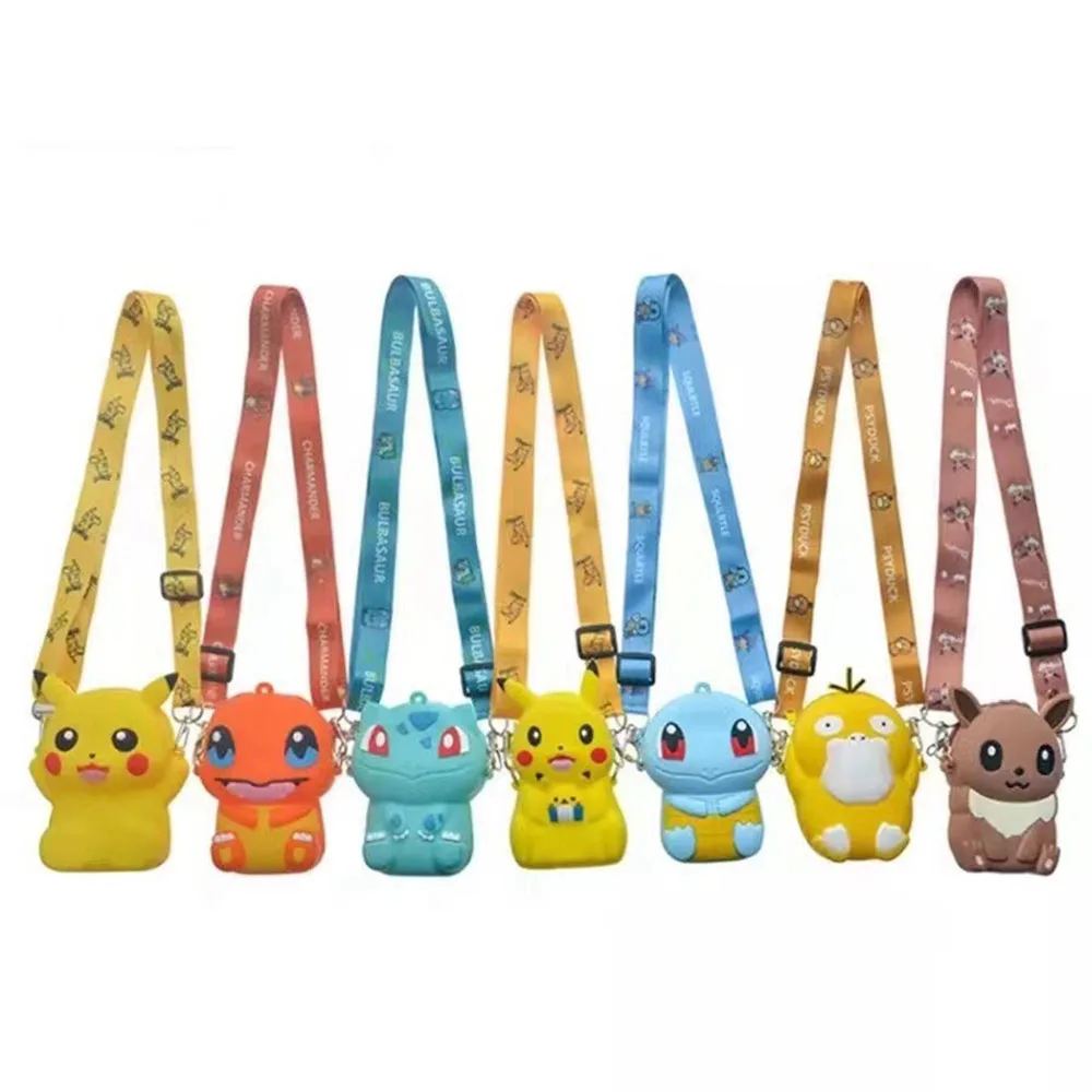 New Pokemon Anime Pikachu Charmander Eevee Squirtle portamonete in Silicone borsa a tracolla per cartoni animati regali di fascino per bambini moda