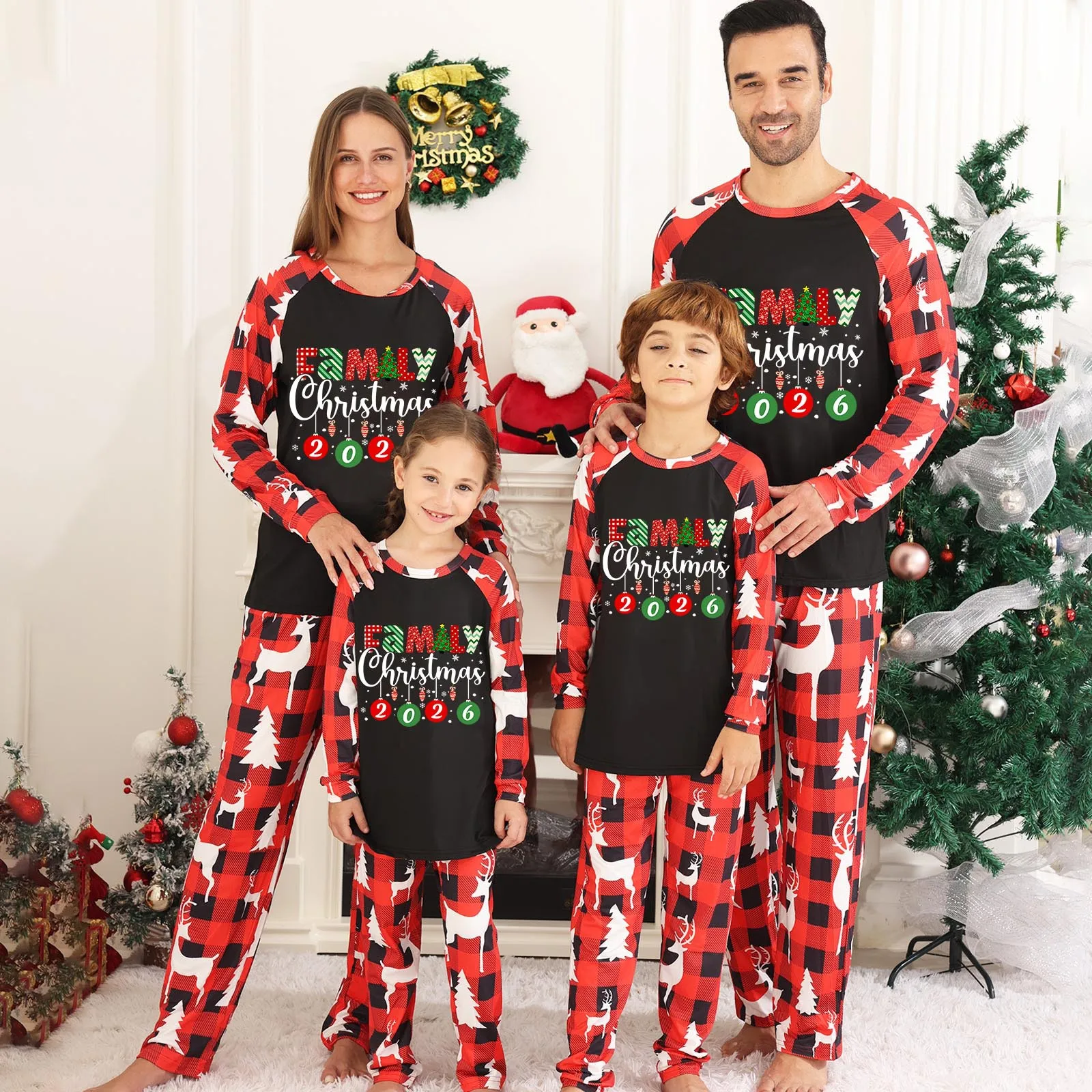 Merry Christmas Reindeer Plaid Print Family Pajamas Set Mom Dad Kids Infants Matching Clothes 2 Pieces Suit Sleepwear Xmas Look