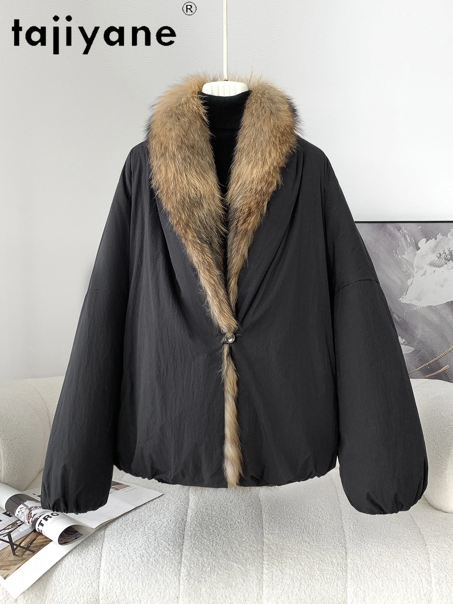 TAJIYANE أوزة أسفل معطف المرأة انفصال الراكون الفراء طوق سترة معاطف قسط ملابس خارجية دافئة 2025 الشتاء ملابس امرأة
