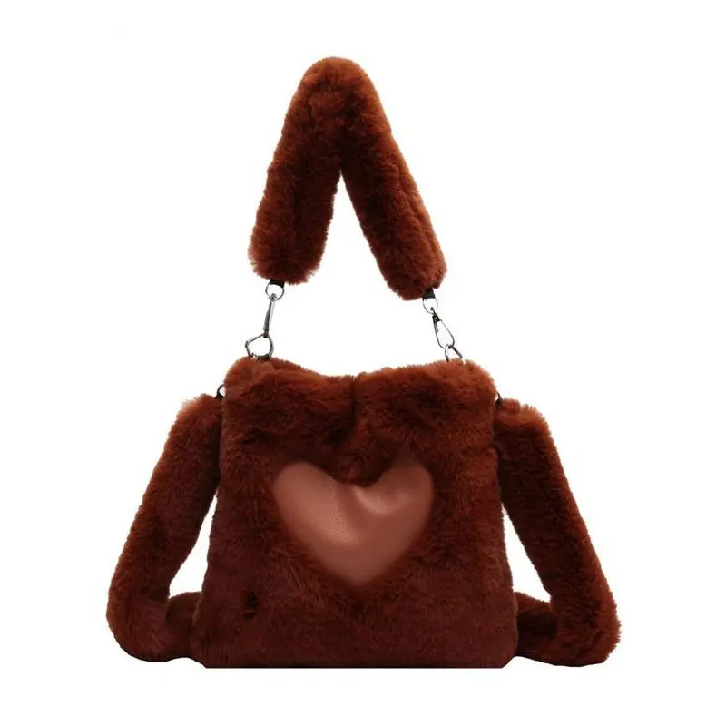 Faux Fur Winter Women Handbags Large Capacity Cute Plush Ladies ShoulderBag Female Clutch Purse Handbags Messenger Tote Bag 2023