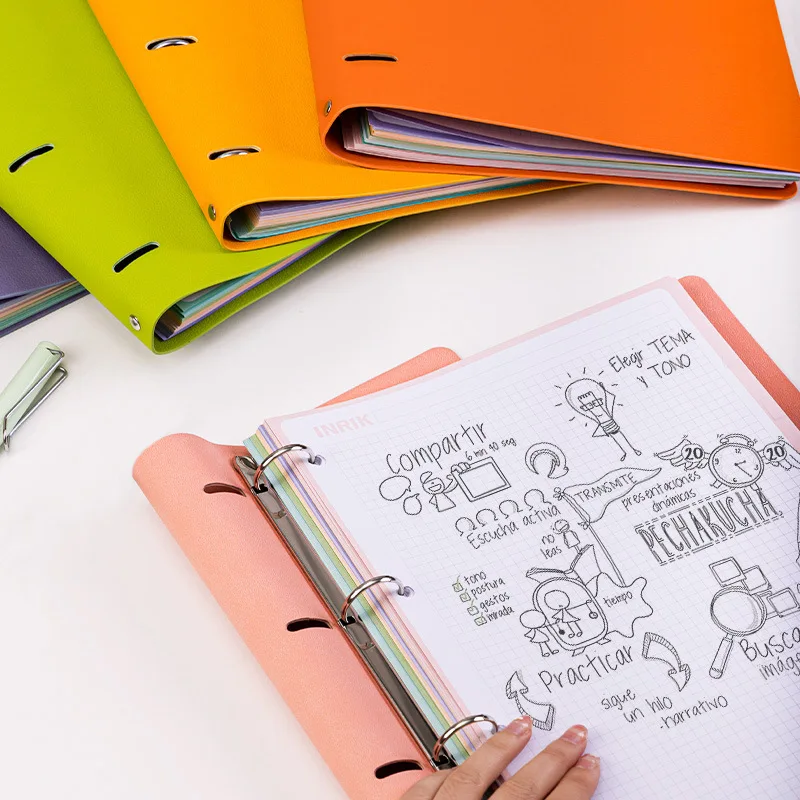 A4 Soft PU Leather Notebook Binder, Refillable 4 Round Ring Binder Cover for A4 Filler Paper, Notebook Personal Planner Binder