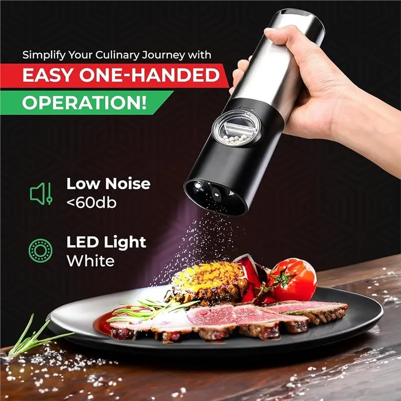 Electric Salt& Pepper Grinder Set Rechargeable Adjustable Coarseness USB Charging-A77G
