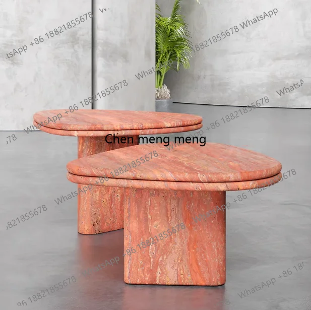 

Irregular Coffee Table Customized Modern Luxury Red Travertine Wooden Side Table for Dining Living Room Panel Style