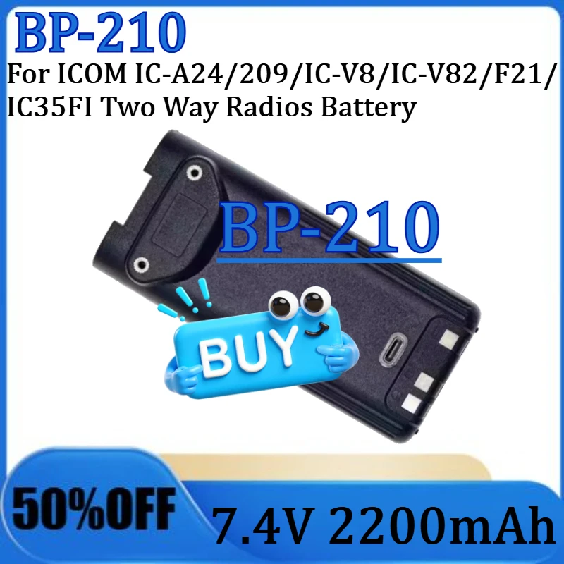

For ICOM IC-A24/209/IC-V8/IC-V82/F21/IC35FI Two Way Radios Battery BP-210 2200mAh Type-C USB Replacement Li-ion Battery`