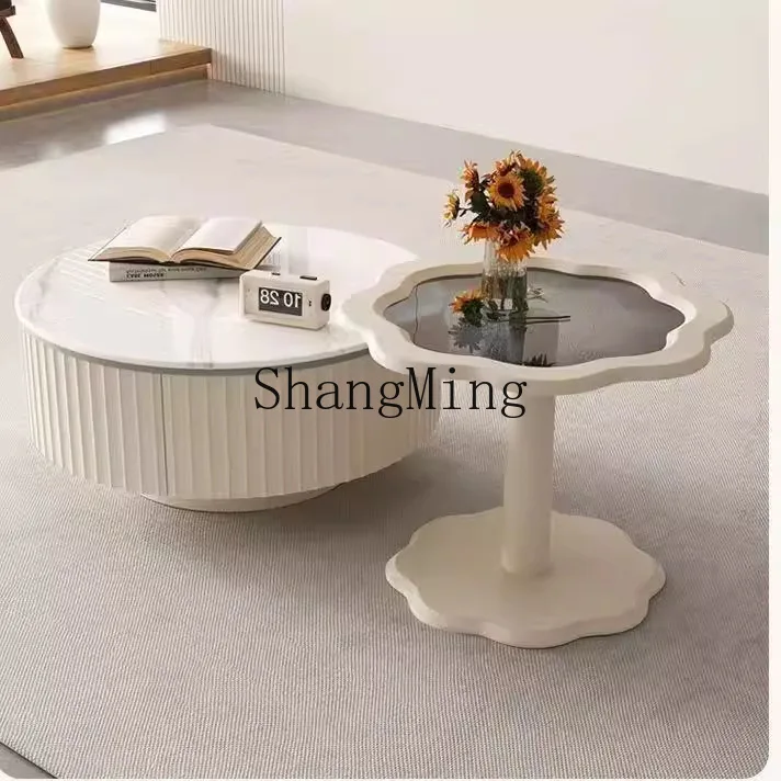 

CL Cream Style Round Stone Coffee , Small Household, Light Luxury Stone Modern Simple Internet Celebrity Coffee Table