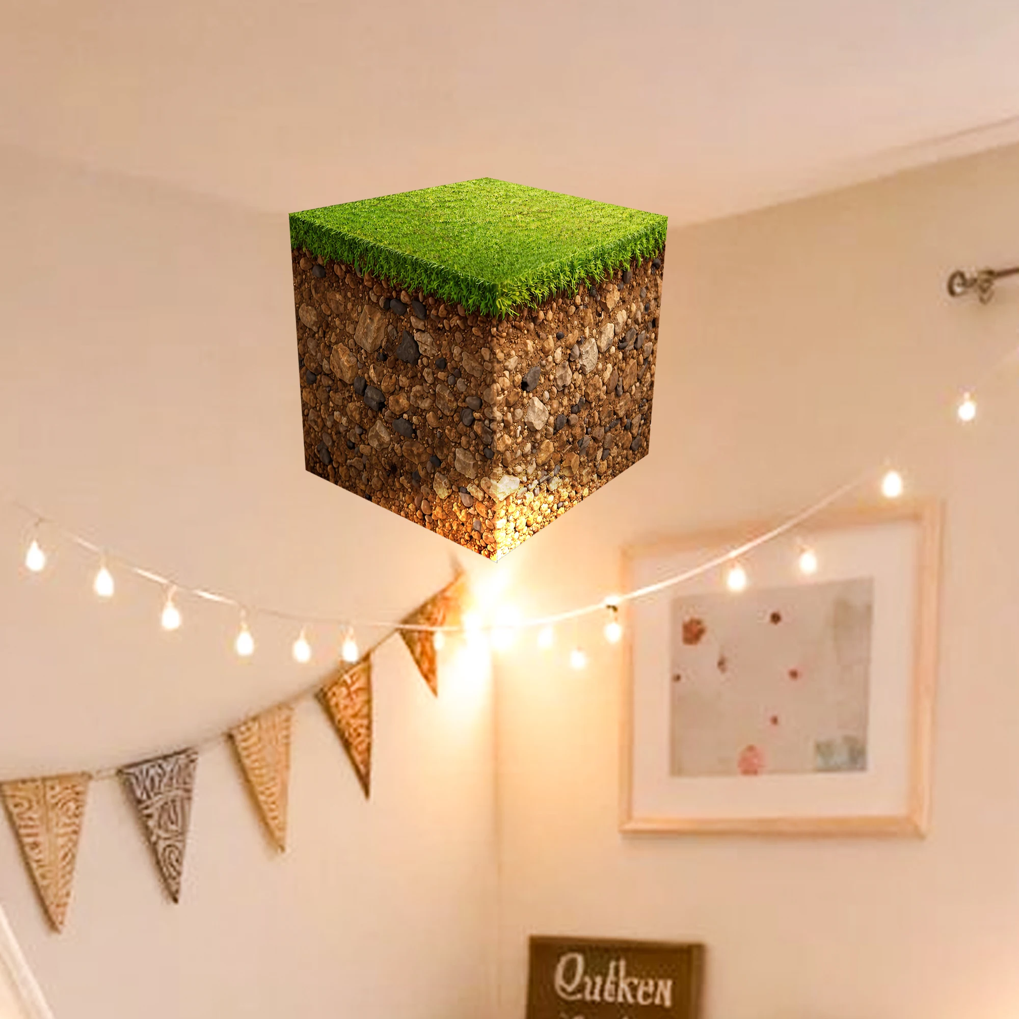 Realistic 3D Grass Cube Wall Decals,Pixel Game Inspired Wall Stickers,Removable Vinyl Art Teen Boys Room,Gaming Room,Home Decor view 2