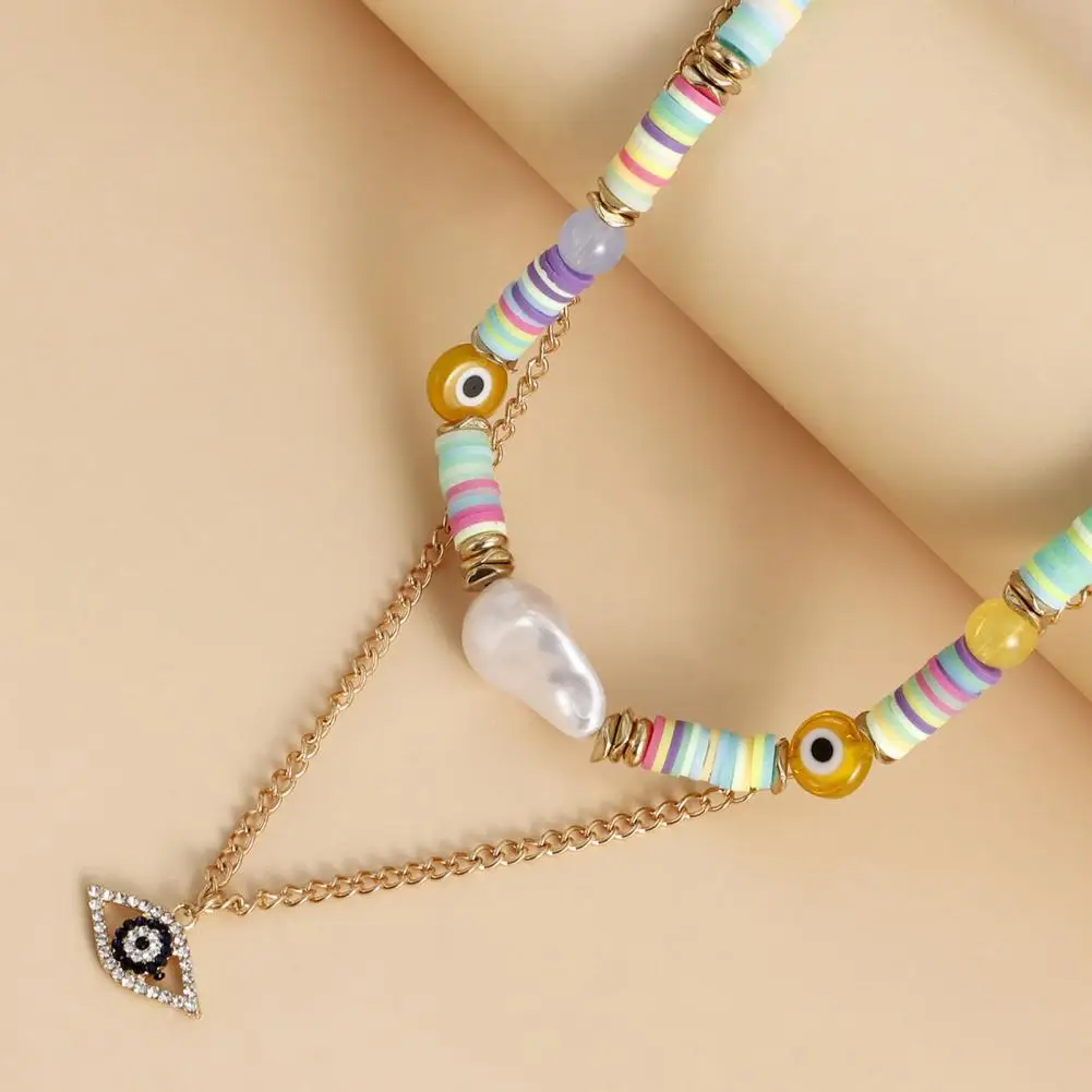 Exquisite Polymer Clay Jewelry Boho Layered Turquoise Necklaces for Women Soft Pottery Devil's Eye Jewelry Colorful for Party
