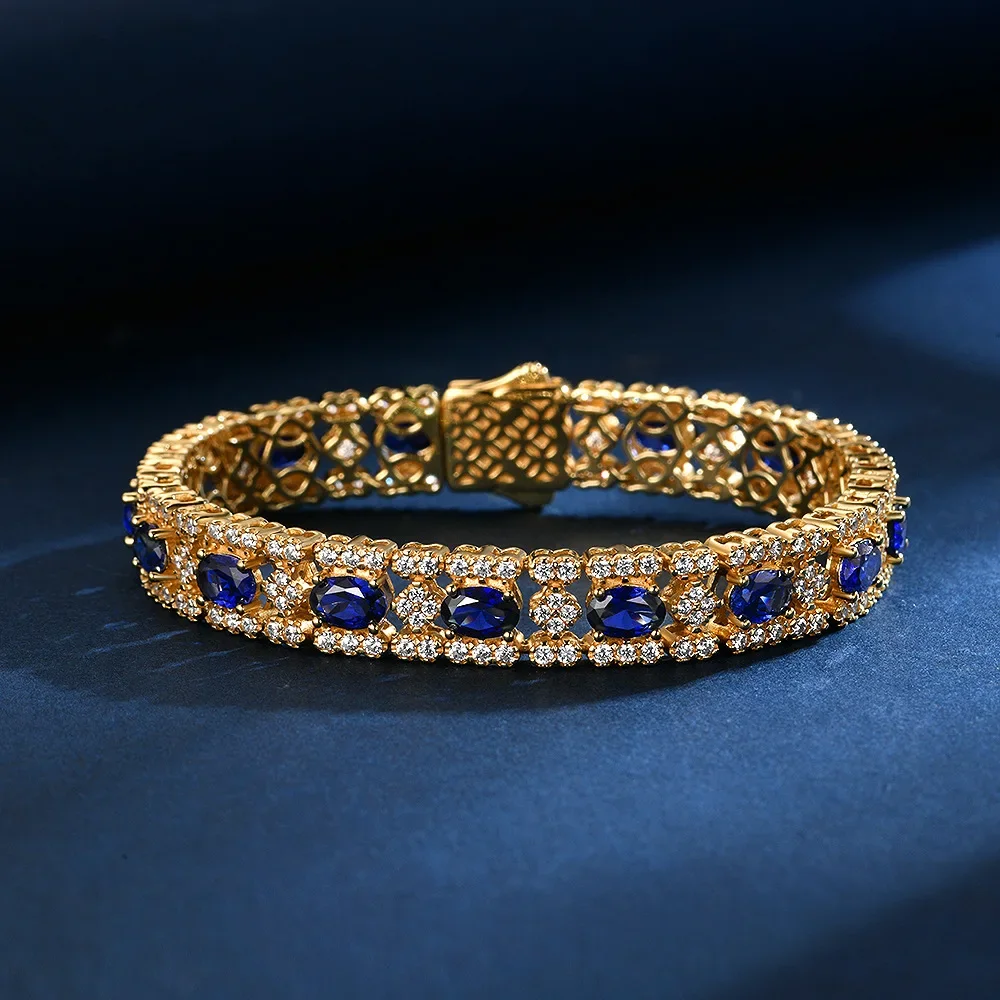

2025 S925 Silver 0.5ct Ruby/Purple Blue Nurturing Sapphire 4 * 6 Premium Bracelet 15-20cm Wedding Jewelry