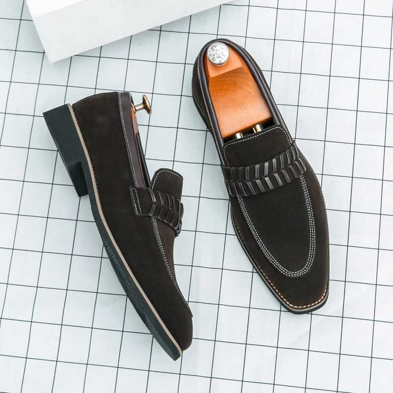 

Мужские лоферы, антизамшевые туфли с круглым носком, деловая банкетная мужская официальная обувь ручной работы