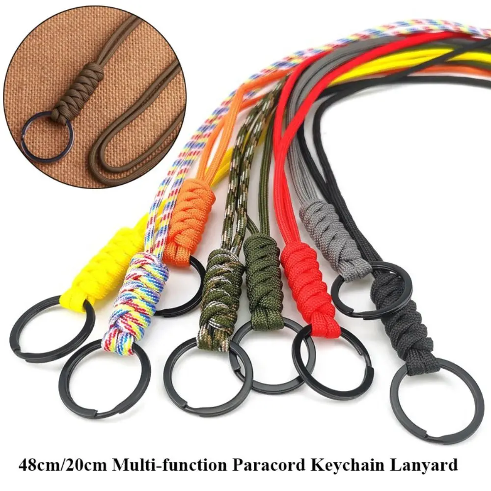 

High Quality 48cm/20cm Paracord Keychain Lanyard Multi-function 20 Styles Round Buckle Backpack Key Ring Outdoor Tool