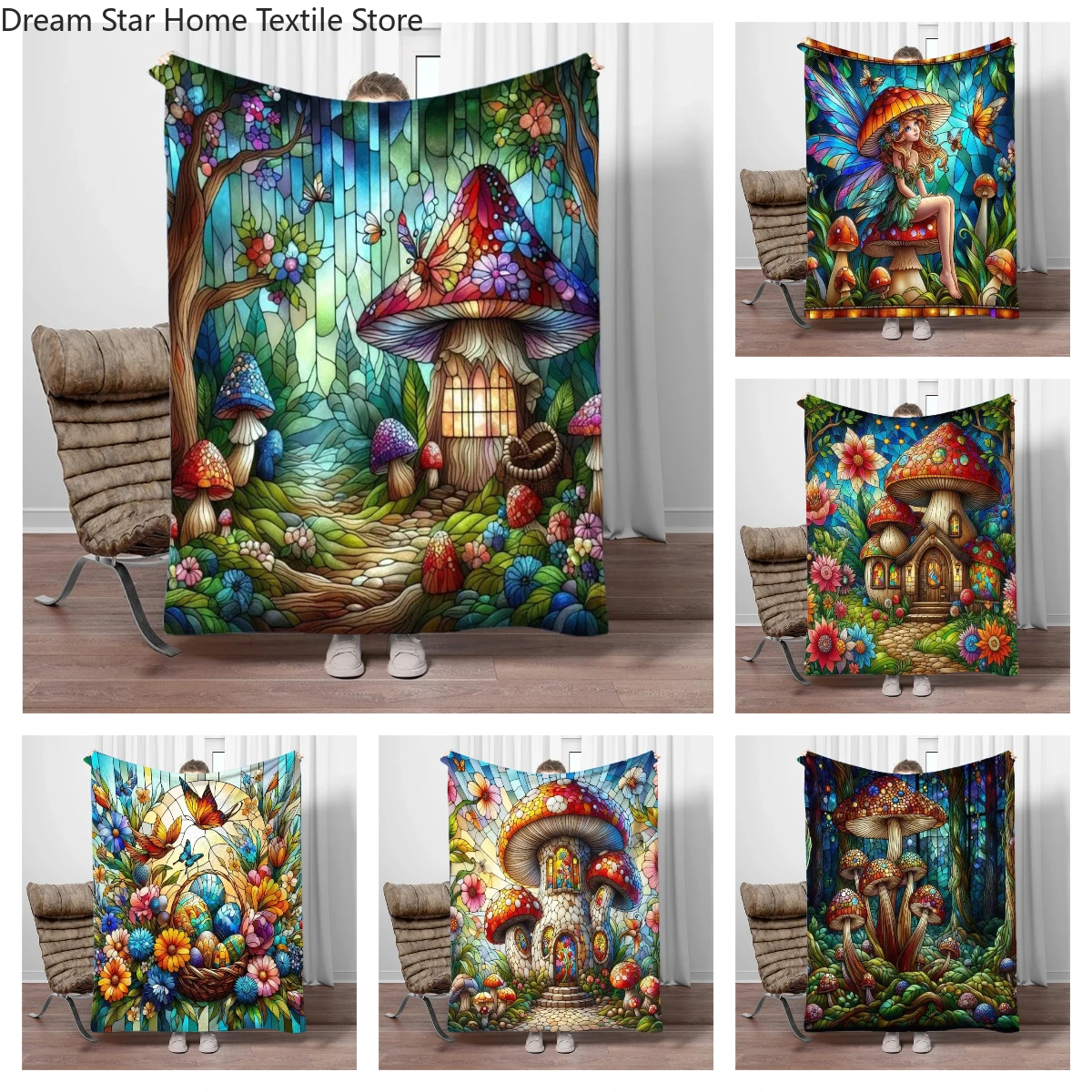 

Cute Magic Mushroom House Flannel Blanket Soft Keep Warm Throw Blanket Blanket For Sofa Bed Office Camping Travelling Gifts