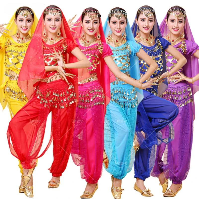 

Adult Shiny Belly Dance Outfit Women Sequin Top+Pants Costume Set Lady Oriental Indian Dance Arabian Princess Clothes Outfit Set