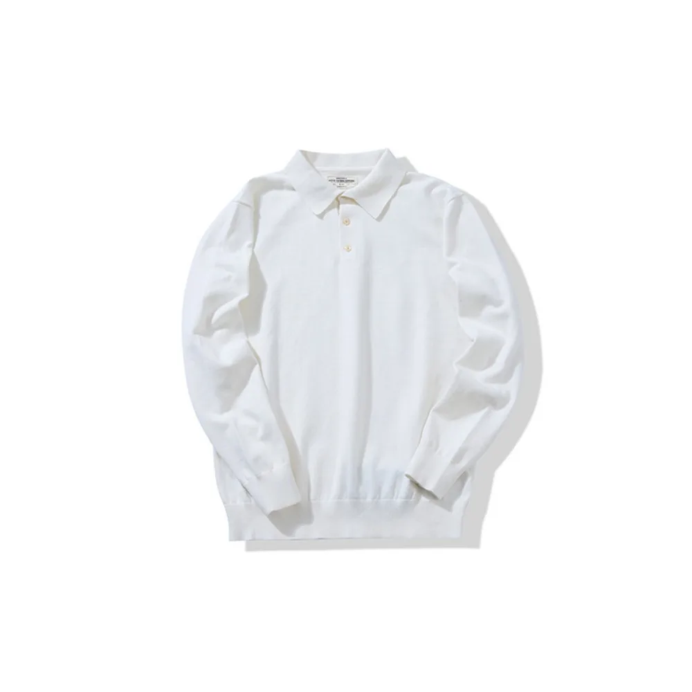 เสื้อโปโลแขนยาวผู้ชายสีพื้นแบบสวม คอปก เสื้อยืดแขนยาวถักนิตติ้ง