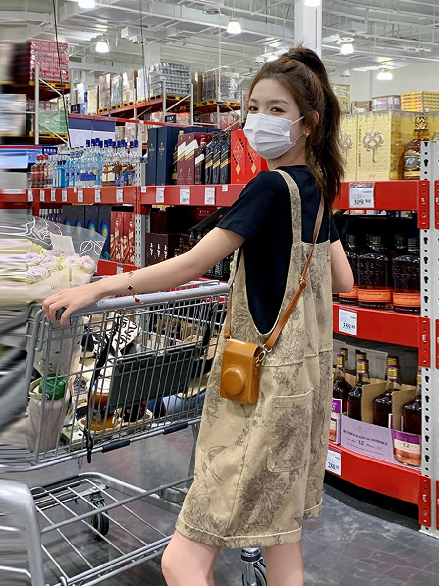 

Faionable Printed Workwear Overalls Women Summer 2026 New Korean Loose Small Size Slim Wide Leg Jumpsuit High Waist ort