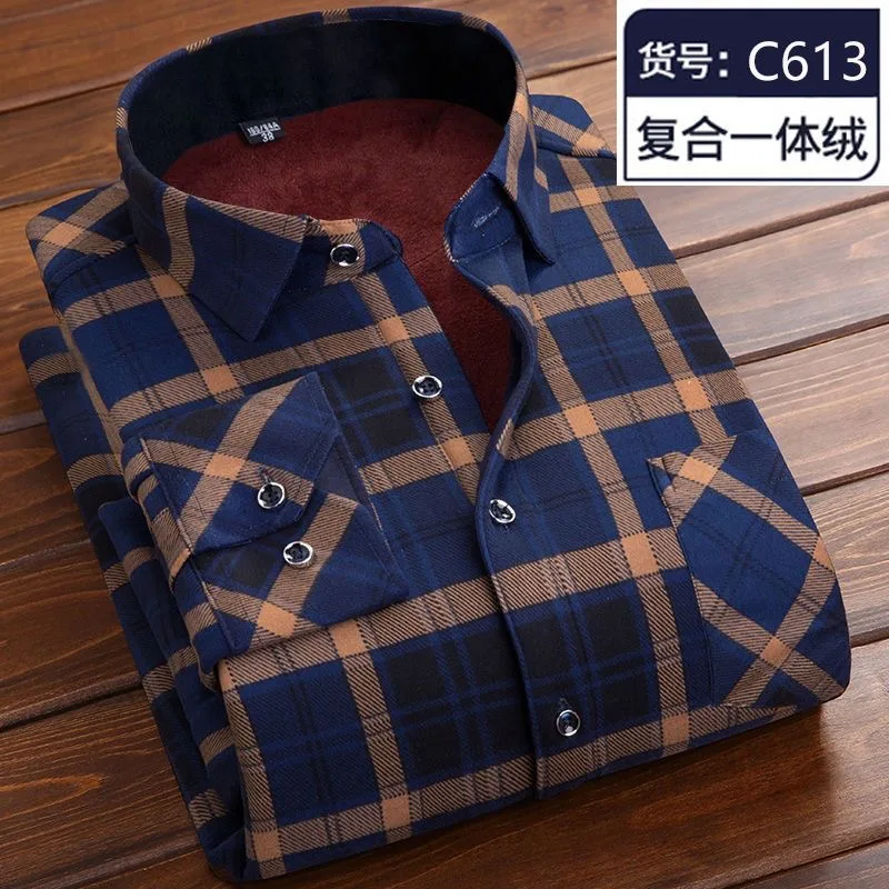 2024 Winter Fashion Plus Fleece Thickened Warm Long-Sleeved Shirt Men's Casual Loose Sports Large Size High-Grade Plaid Shirt