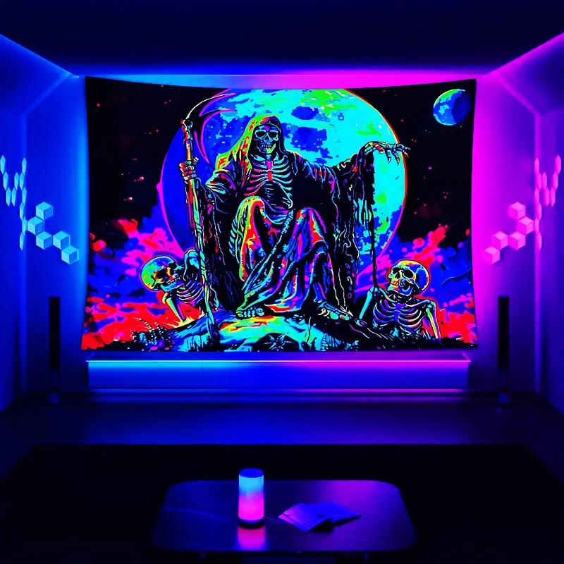 VIKAMA نيون الجمجمة نسيج المنجل السماء المرصعة بالنجوم التدرج غرفة الألعاب موضوع حفلة الفضاء الظلام نمط ديكور غرفة نوم