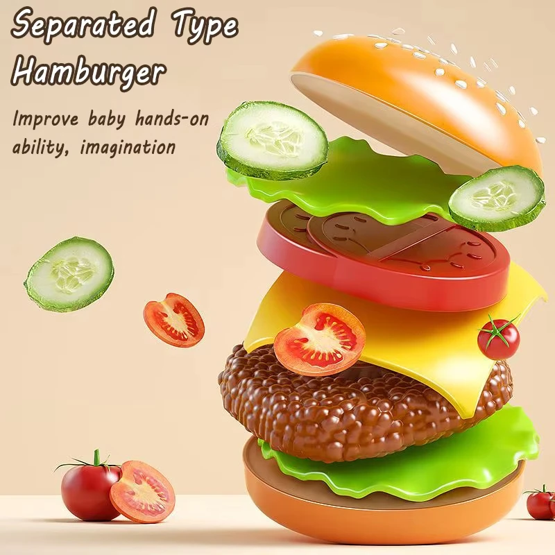 Kid Kitchen Toy Set Simulation Make Hamburger Pizza Fries Pretend Play Food Cooking Cutting Game Montessori Interactive Toy Gift