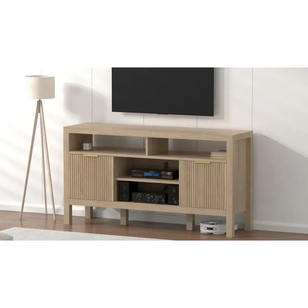 

Fluted TV Stand, Entertainment Center for 55/60/65 inch TVs, Mid Century Modern TV Media Console Table with Storage Cabinets,