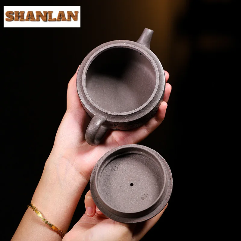 250ml Ancient Yixing Purple Clay Teapots Handmade Large Caliber Pot Raw Ore Pea Green Mud Kettle Chinese Zisha Tea Set Drinkware