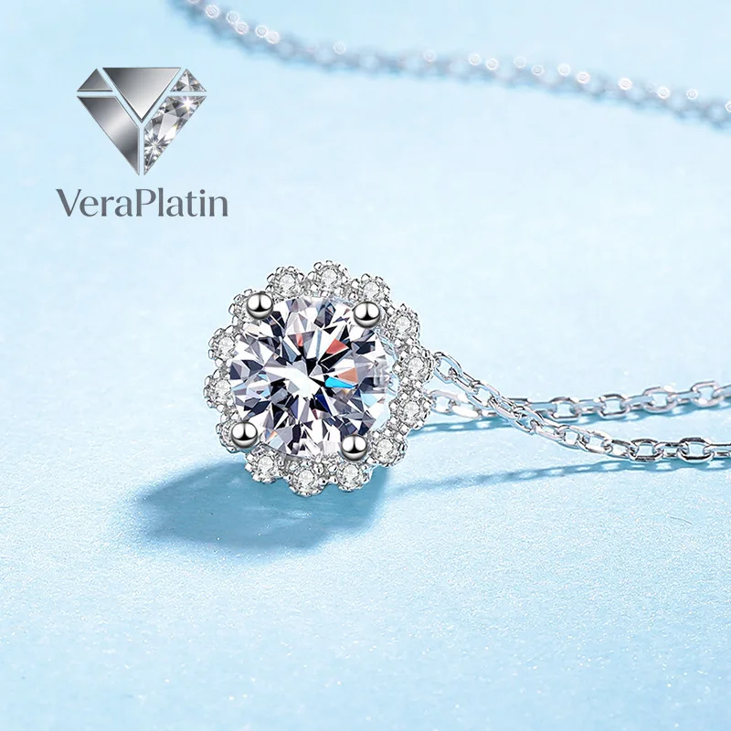 

VeraPlatin Women Wedding 18K White Gold Wife Valentine's Day Necklaces 1CT VVS D Color Moissanite Diamond PT950 Platinum Girl Bi