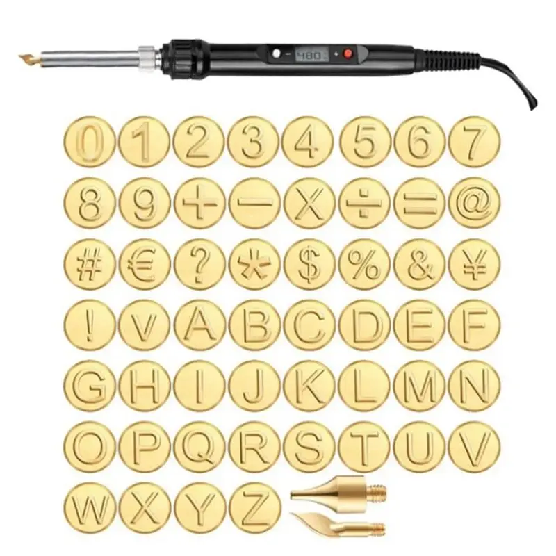 

AEE8-DIY Wood/Leather Burning Set + 26 Letters Copper Mold, Wood Burning Alphabet Stamp Set, Wood Burning Tips Set UK Plug