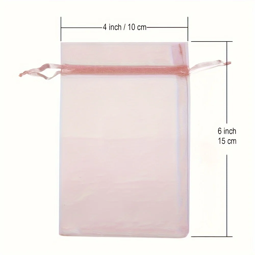 100pcs Pink Organza Drawstring Jewelry Small Bag for Earring Favor Wrapping Packing Pouch Packaging Wedding Businesses Organizer