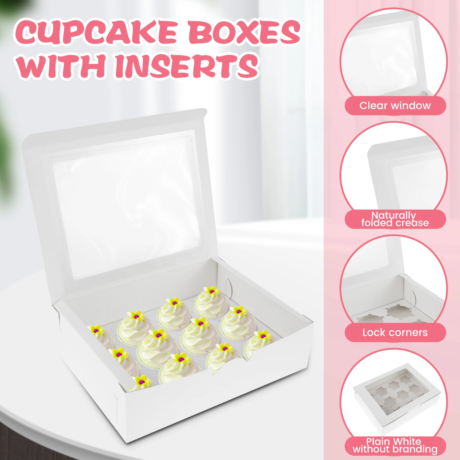 6PCS Cupcake Boxes 12 Holes Cupcake Boxes Clear Window Cake Holders for Holidays, Weddings, Baby Showers, Birthday Parties